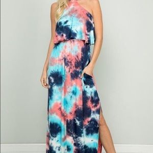 Tie Dye Halter Maxi Dress